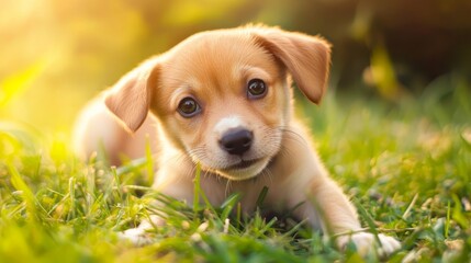 Golden Retriever Puppy In Grass.