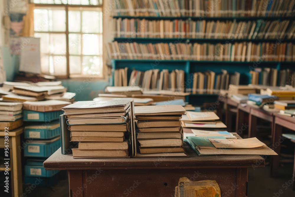 Aufkleber Students learn in overcrowded classrooms surrounded by old books and few supplies, striving for knowledge despite challenges. Generative AI