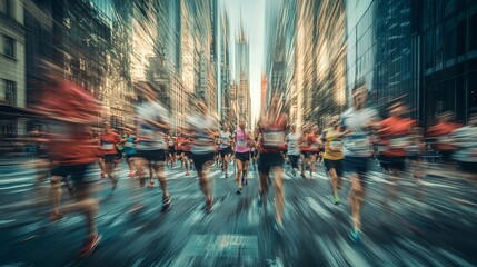 Blurred Marathon Runners in City Street.