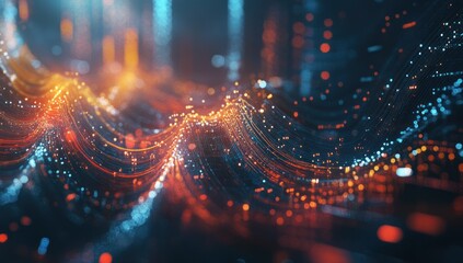 Abstract Digital Landscape with Glowing Lines and Particles