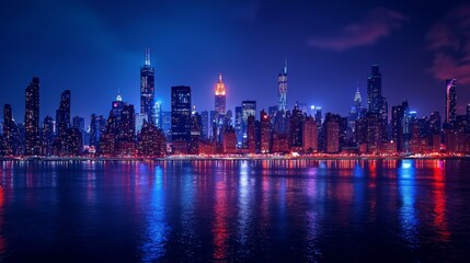 Obraz premium City Skyline Reflection in Water at Night.