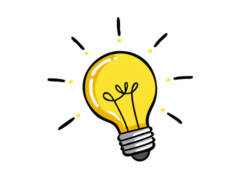 Bright idea icon : Illustration of a glowing yellow light bulb Symbol of creativity, inspiration. For use in presenting marketing materials to present creative ideas and new ideas.	