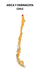 Arica y Parinacota Map is highlighted on the Chile map with detailed state and region outlines.