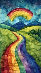 Fototapeta premium The rainbow appeared in the field illustration poster background