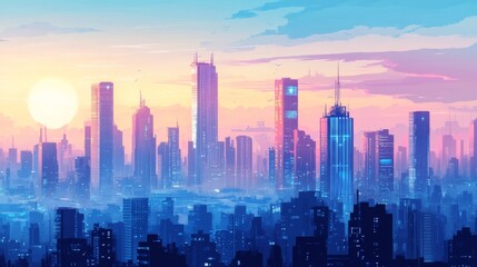 Fototapeta premium Sunset Skyline Cityscape.