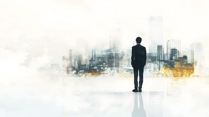 A digital artwork depicting an urban landscape, filled with architectural and industrial elements