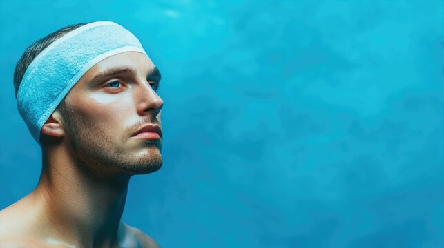 Professional Athlete Swimmer Wearing Shoulder Wrap for Rotator Cuff Injury Recovery Treatment in Deep Depth of Field  Sports Rehabilitation and Therapeutic Fitness Concept