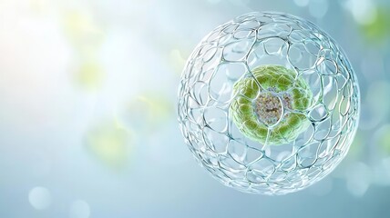 Microscopic view of a plant cell with a detailed nucleus and visible biochemical processes, botany, cellular structures