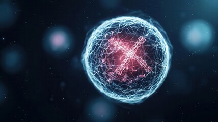 Obraz premium Visualization of a cell nucleus with visible telomeres and ongoing biochemical reactions, genetic science, cellular aging