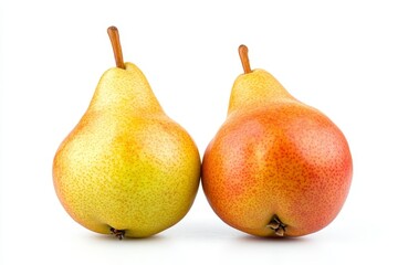 Fresh pears displayed on a white background showcasing vibrant colors and textures