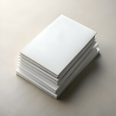 A stack of blank white brochures or booklets on a neutral background. ideal for showcasing your design or branding.
