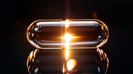 A pill or capsule emitting a bright, glowing light, symbolizing the powerful efficacy of a drug that provides relief or cure. 