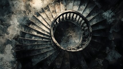Fototapeta premium Spiraling Gothic Staircase in Dramatic Watercolor Style