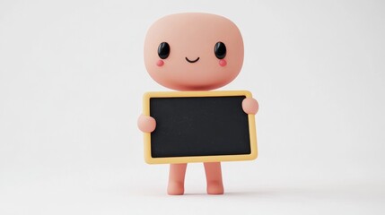 Obraz premium Cute 3D Character Holding Blank Blackboard.