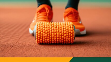 Closeup of Athlete Using a Foam Roller on a Sore Muscle for Sports Injury Recovery and Self Care  Deep Depth of Field Blurred Background Detailed Texture and Gradient