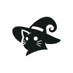 cat witch halloween logo vector illustration template design