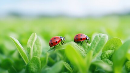 Ladybugs resting on the leaves of a plant in an organic farm showcasing the natural pest control benefits of these beneficial insects for sustainable and eco friendly agriculture