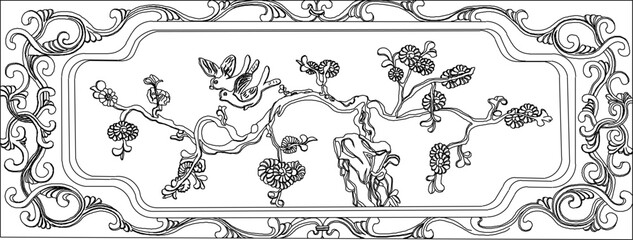 Vector sketch illustration, silhouette design, background frame pattern, Chinese traditional ethnic vintage ornament decoration