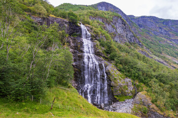 Brekkefossen waterfall in Flåm, Norway
