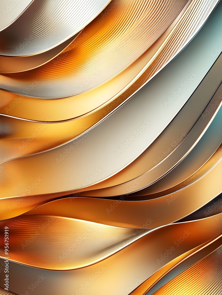 Poster Abstract Gold and Silver Wavy Lines.