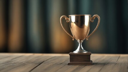 Golden trophy wooden table is shape cup two A quiz night trophy