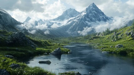 Majestic Mountain River Scene.