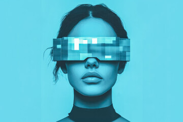 A front-facing human with futuristic tech nodes on both sides of the head, depicting the integration of technology into humans.