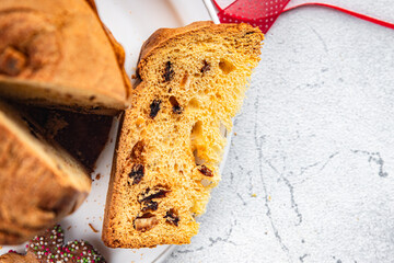 Panettone sweet christmas cake delicious baked goods Christmas background New Year's holiday fresh...