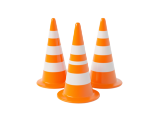a group of orange and white traffic cones