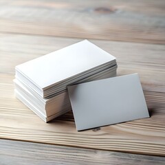 Fototapeta premium A stack of blank business cards on a rustic wooden table. perfect for showcasing your design or branding.