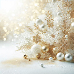 New Year's Eve backdrop of toys and pinNew Year white background snowflakes, glitter , glowing balls and lights neutral background.econes neutral backdrop.