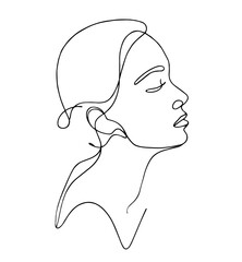 Minimalist continuous line drawing of a woman's face. Vector illustration with simple, hand-drawn outline, perfect for beauty, fashion, and cosmetic logos. trendy, elegant, and stylish design.