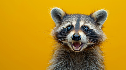 Angry raccoon on a yellow background