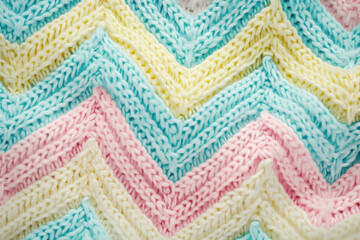 Soft Pastel Chevron Knit Pattern in Pink, Yellow, and Blue Close-Up