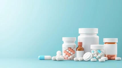 Overthecounter medicine, various pills in packaging, flat design illustration