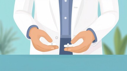Patient taking medicine, closeup of hand with pill, flat design illustration