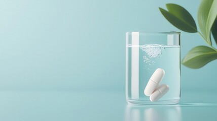 Pill dissolving in water, effervescent effect, flat design illustration