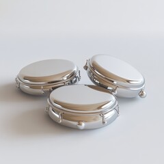 Cute 3D Tambourine: Pastel Silver, Minimalist Design - White Background