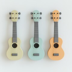 Obraz premium Cute Silver Ukulele: 3D Pastel Minimalist Design