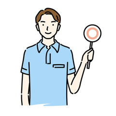 丸を出す男性ヘルパー