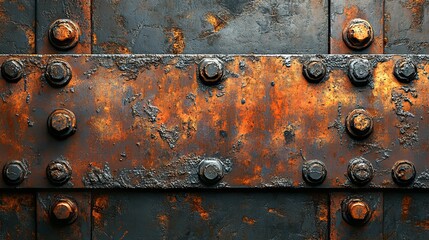 Rusted Metal Panel with Hexagon Nuts