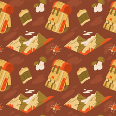 Seamless Hiking Adventure Pattern with Gear