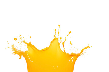 Orange juice is splashing on a white background. Perfect for food and beverage advertising, summer campaigns, and refreshment-themed designs