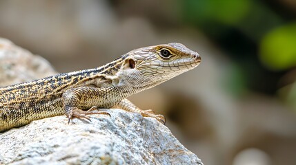 Detailed Close-up Photograph of a Lizard on a Rock in Natural Light