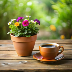 flower pot and a coffee cup