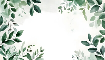 watercolor invitation card design with leaves background with floral elements botanic watercolor illustration vintage template herbal frame