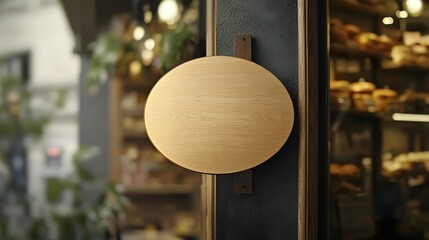 Wooden Oval Signage Mockup for Bakery Shop Branding and Advertising Display