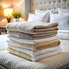 folded towels on a bed