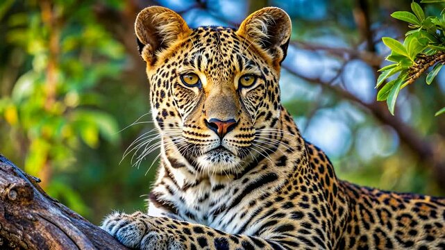 Portrait of a jaguar, a spotted big cat, in a zoo