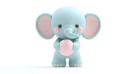 Fototapeta premium Adorable Clay Elephant Balancing a Ball on Isolated White Background